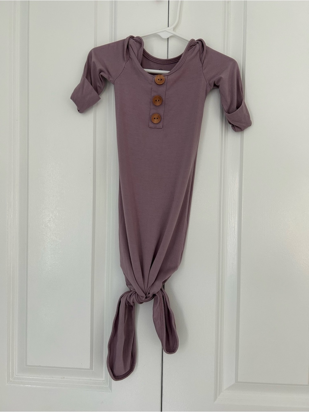 Caden Lane purple solid Henley knotted newborn sleep gown bamboo long sleeve